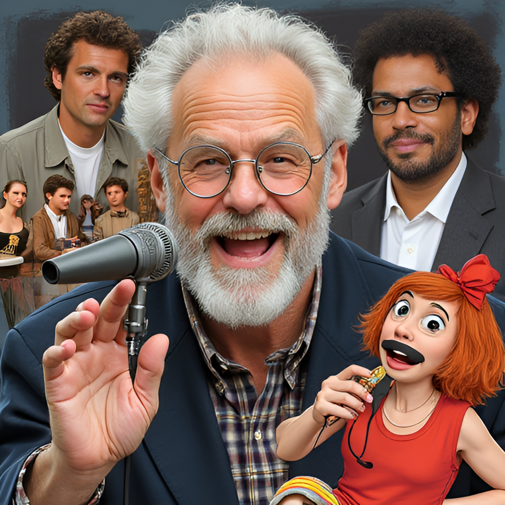 A photo collage or illustration depicting key moments or characters from Kelsey Grammer's diverse career: a scene from 'Cheers', a microphone representing his radio work in 'Frasier', Sideshow Bob, and a theatre stage.